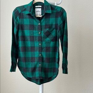 Green and Black Plaid Button-Up Shirt